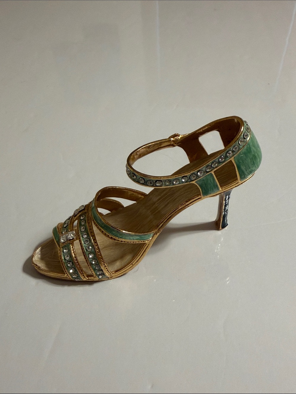 Godinger Shoe Figurine Gold and Teal Crystal Accent Sandals